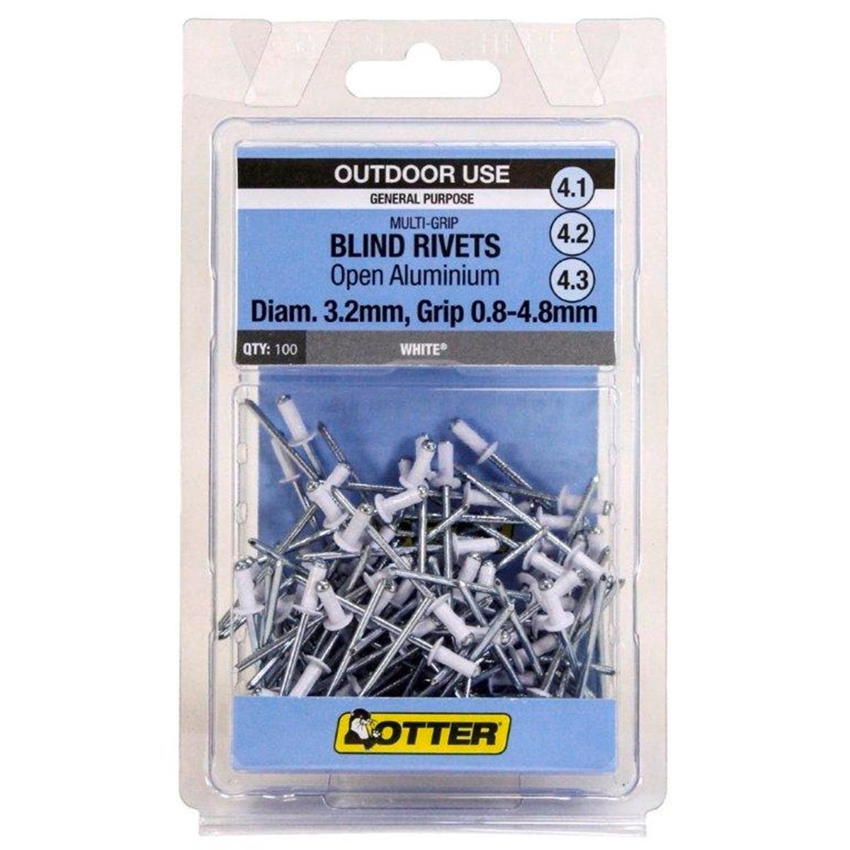 Otter Multi Grip Open Aluminium Blind Rivets 100 Pack 3.2 x 0.8-4.8mm