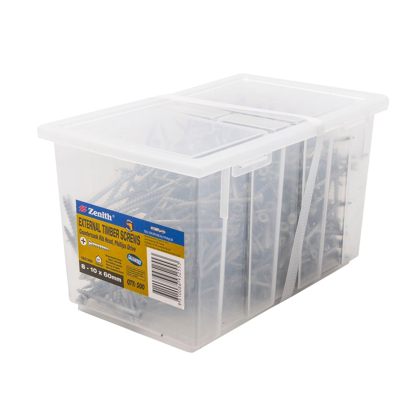Zenith Timber Screws - 10 x 60mm - Galvanised Rib Head - 500 Pack