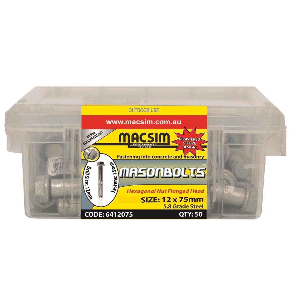 Macsim Fasteners 12 x 75mm Galvanised Sleeve Anchor 50 Pack