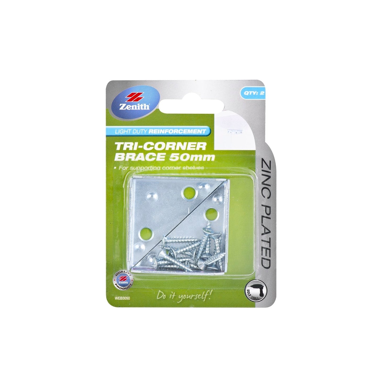 Zenith Tri Corner Brace - 50 x 15mm - 2 Pack