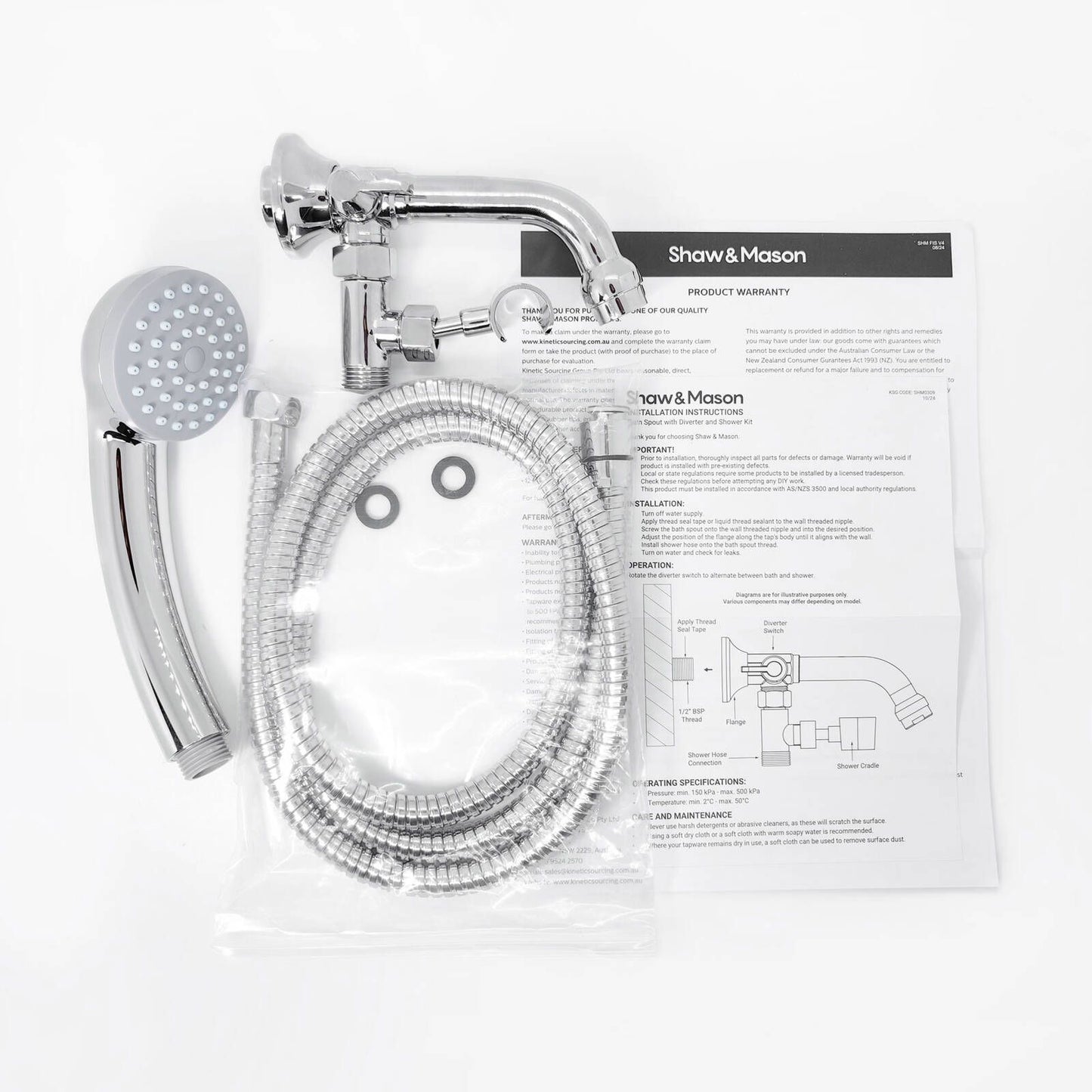 Shaw Mason Chrome Bath Spout with Diverter - 1/2" BSP