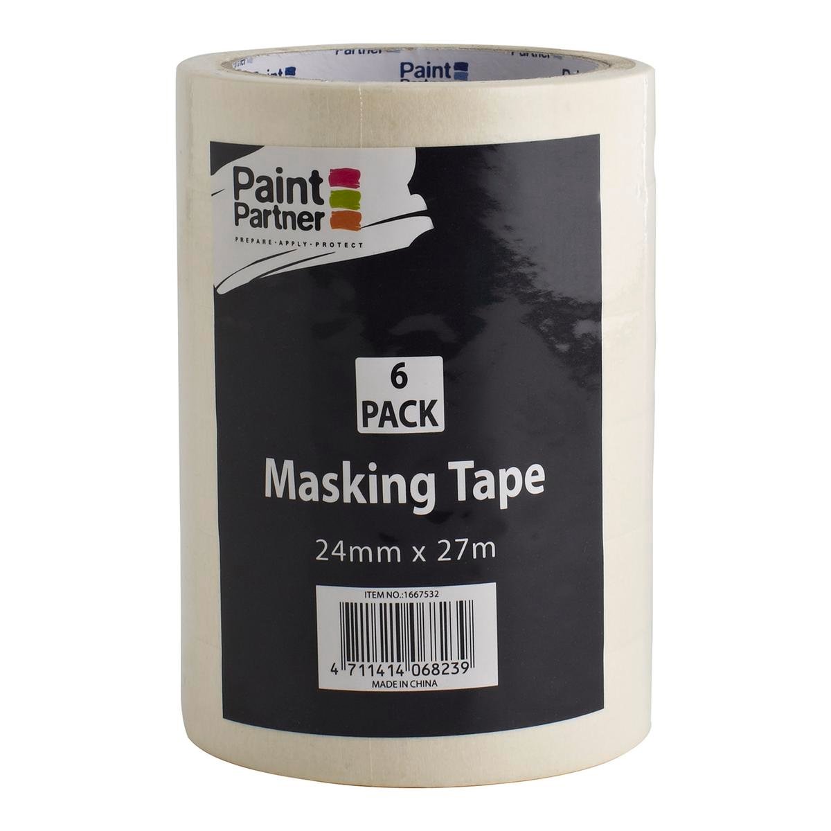 Paint Partner Masking Tape 24mm x 27m Paper 6 Pack Easy Use