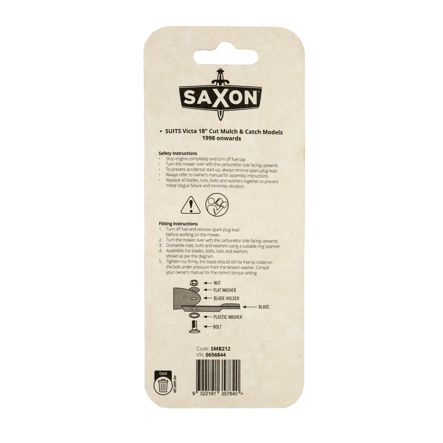 Saxon Victa Mower 18" Blade and Bolt Set SMB212 - 2 Pack