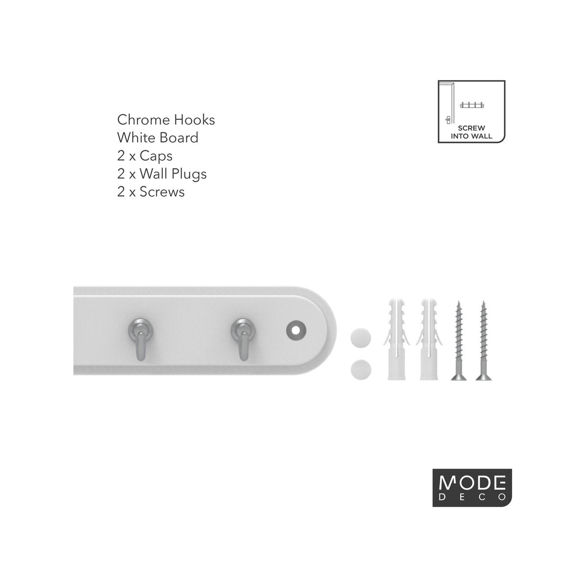 Mode Perma Key Rack - 7 Chrome Hooks - White - Durable - Easy Install