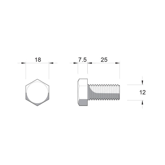 Zenith M12 Hot Dip Galvanised Hex Head Bolts and Nuts - 25mm - 12 Pack