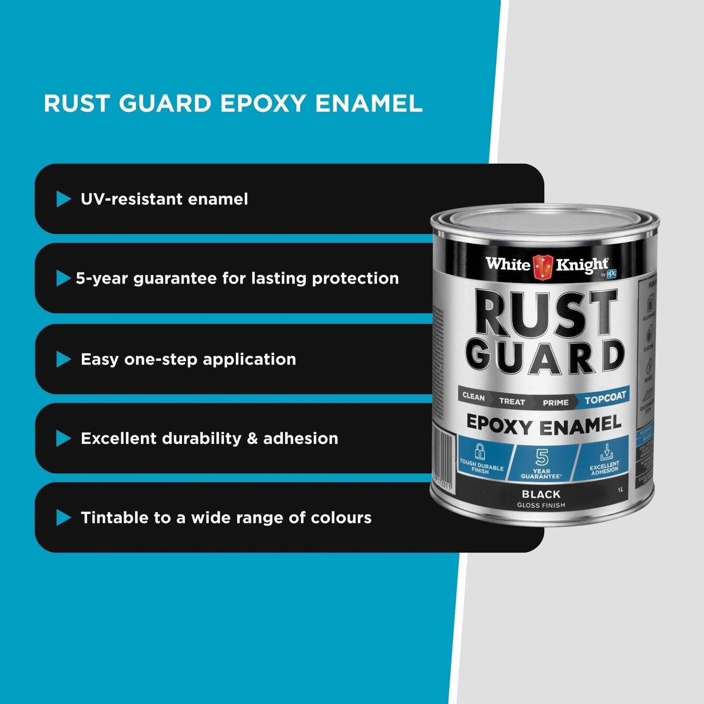 White Knight Rust Guard Black Gloss Epoxy Enamel Paint - 1L