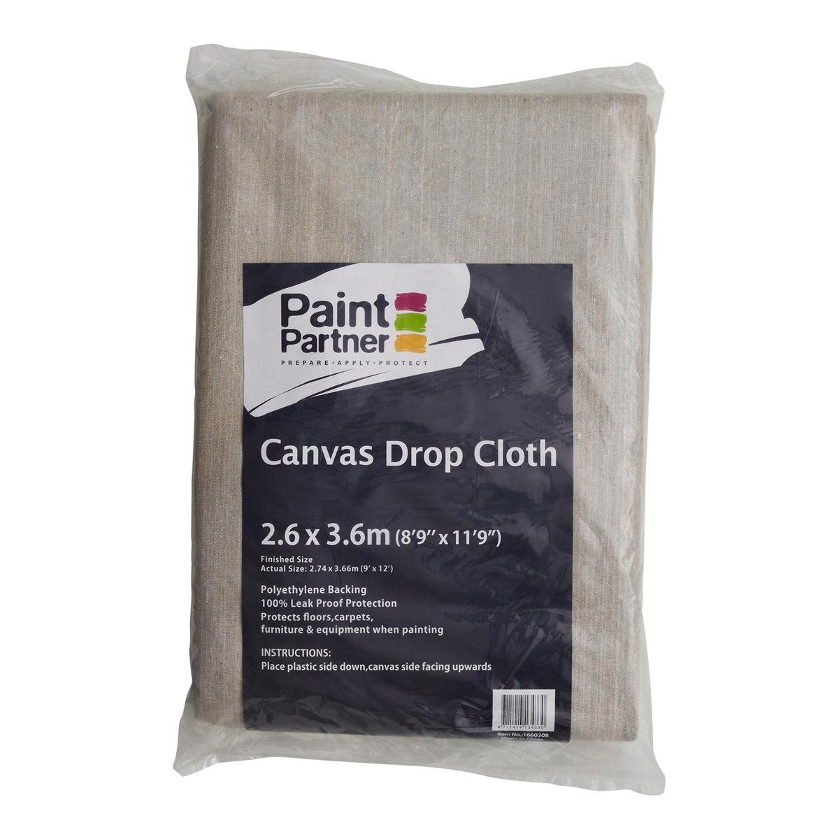 Paint Partner Canvas Drop Sheet 2.6 x 3.6m Plastic Backed Leak Proof