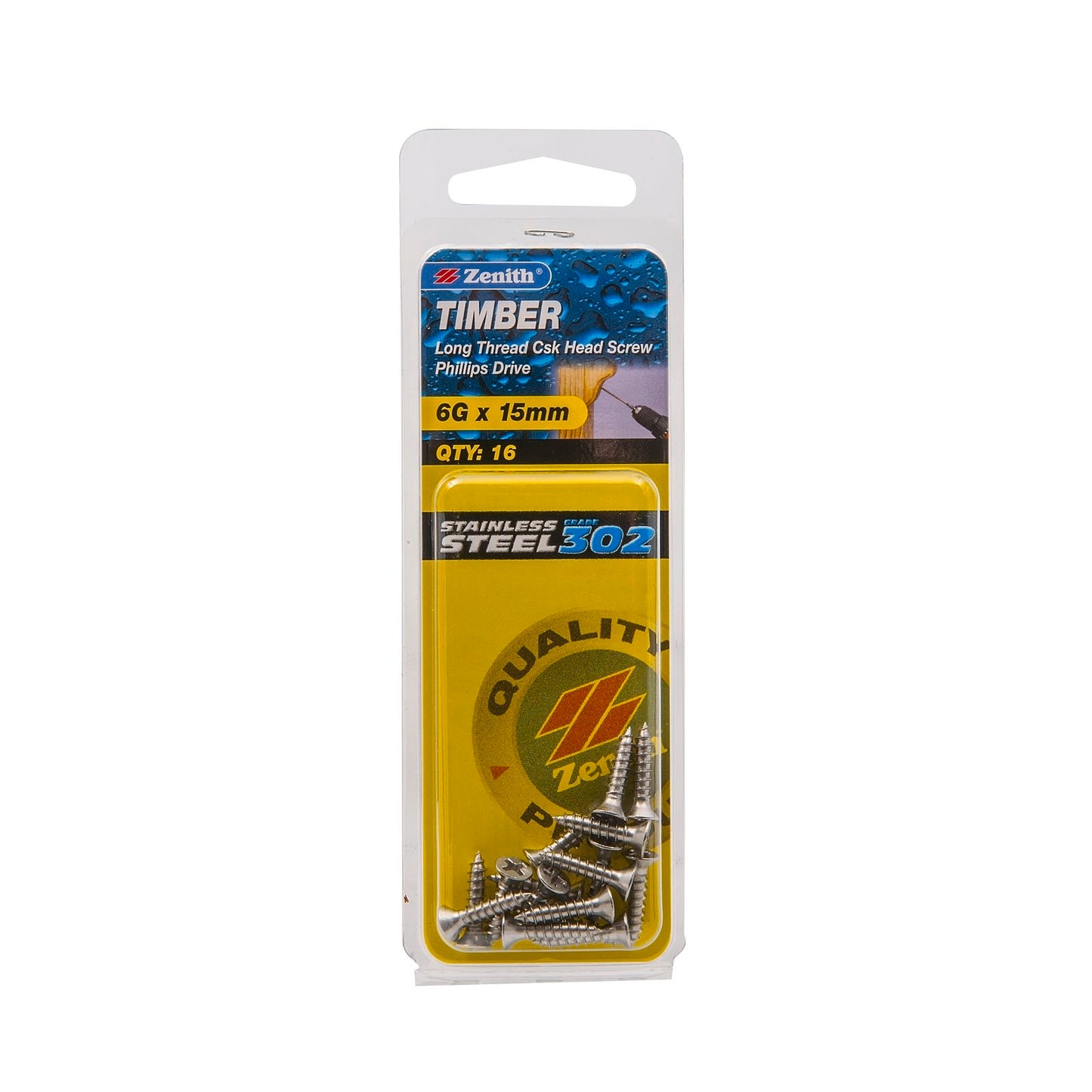 Zenith Timber Screws - 6g x 15mm - Stainless Steel - 16 Pack