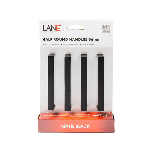Lane Black Half Round Square Handle 96mm Zinc Alloy 4 Pack Matte Black