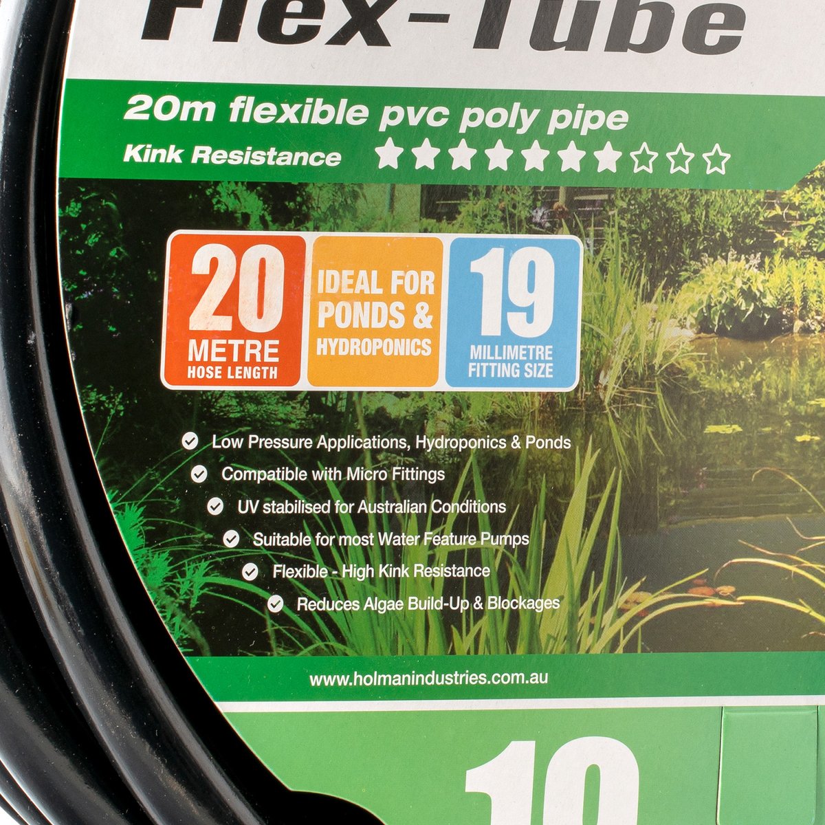 Holman 19mm Flex Tube 20m PVC Reduces Algae Build-Up Black