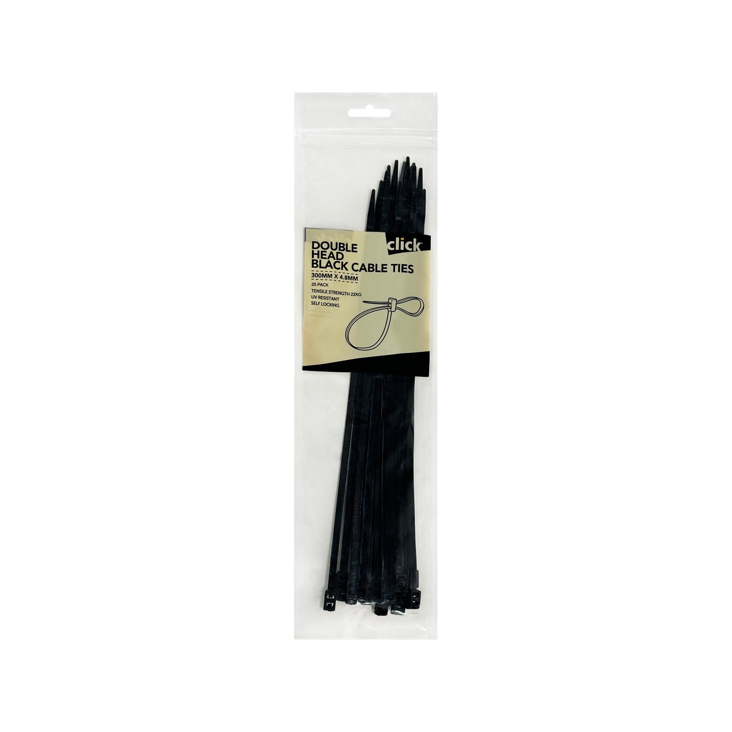 Click Black Double Headed Cable Tie - 300mm - 25 Pack