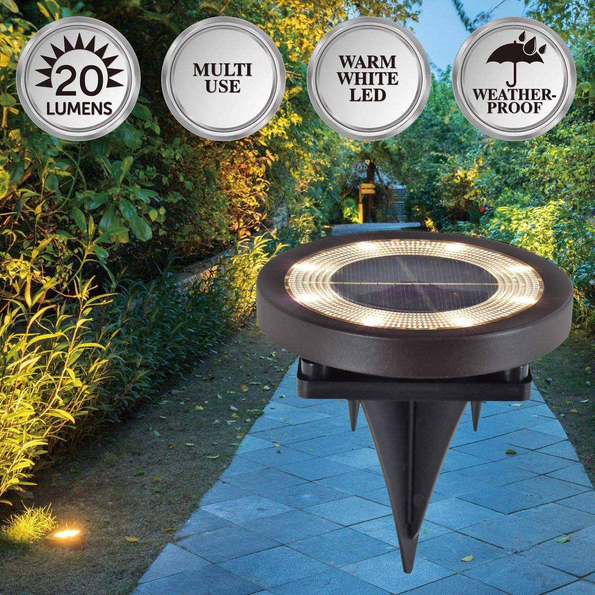 Luxzone LED Solar Disc Light 4 Pack - 115.8mm - Brown
