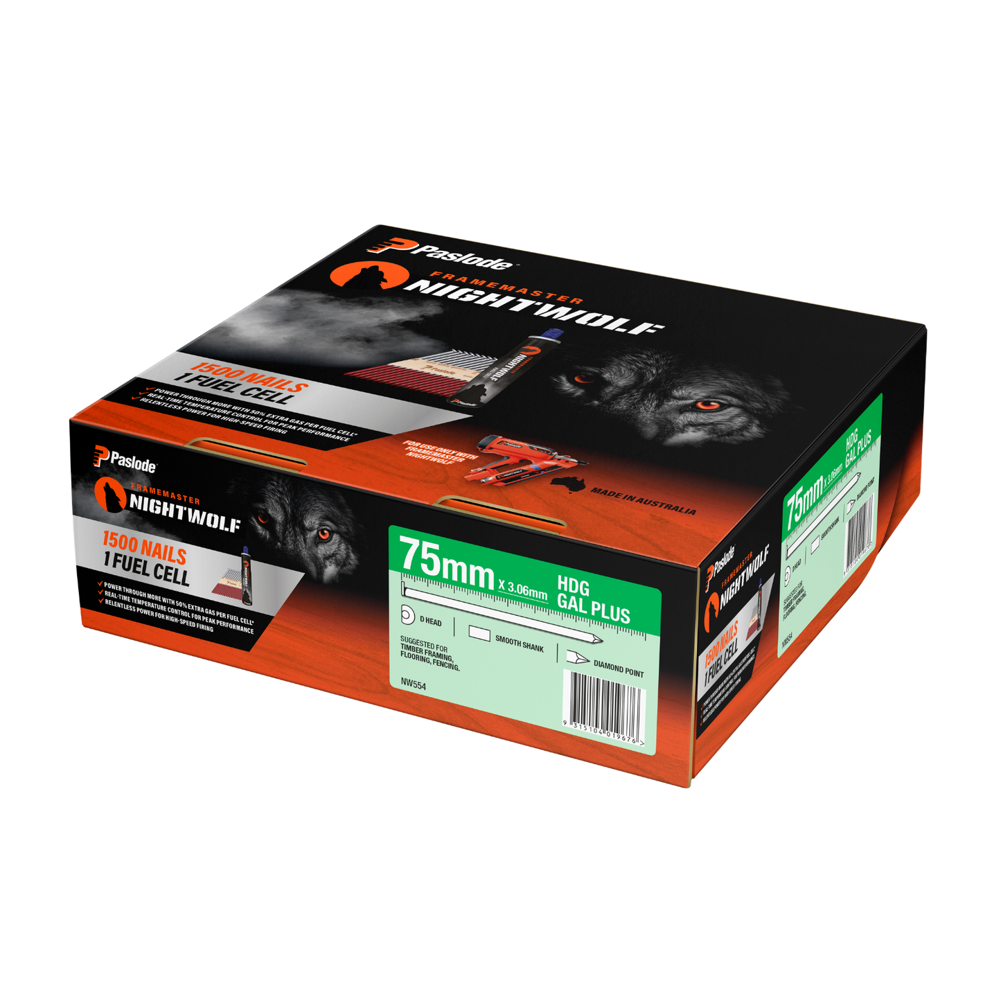 Paslode Nightwolf D Head Smooth Nail - 75mm - 1500 Pack