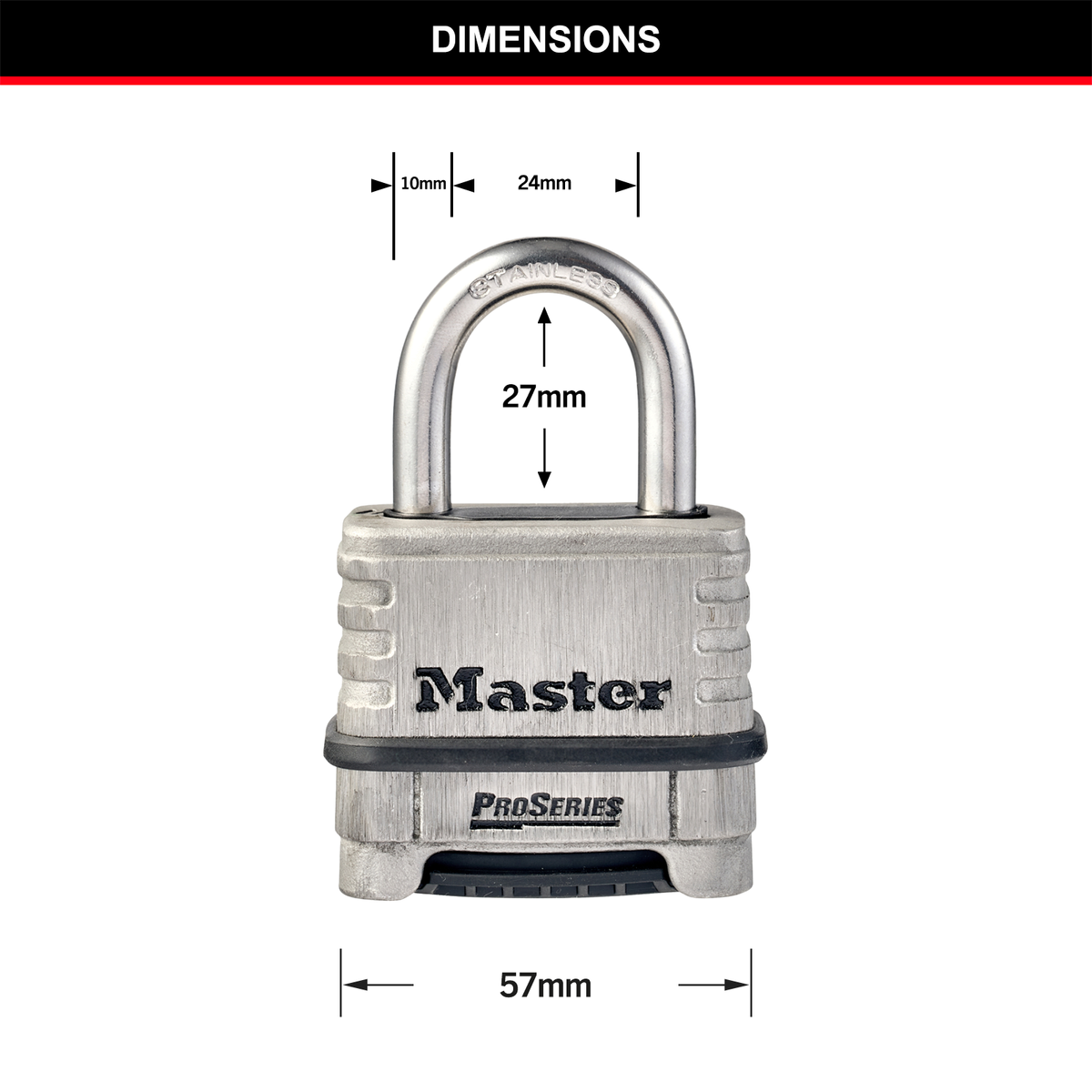 Master Lock Combination Padlock - 57mm - Stainless Steel - Resettable