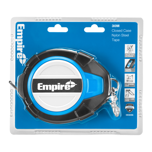 Empire Tape Measure - 30m - Nylon-Coated Steel - Durable ABS Casing