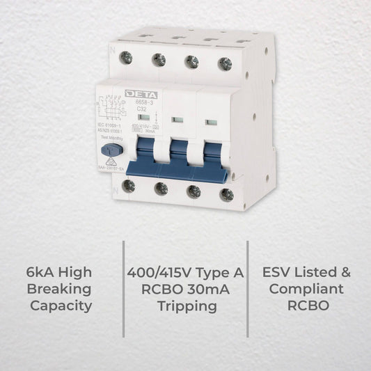 Deta 3 Phase RCBO - 32A - 6kA