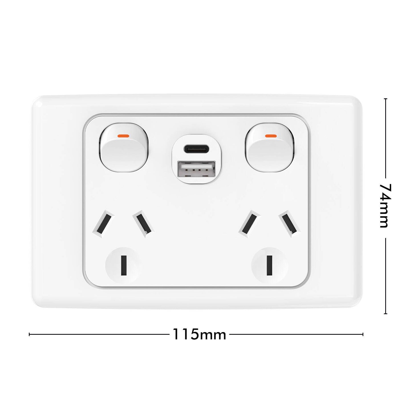 Deta Double Pole Double Power Point with USB A+C - 50 x 74 x 115mm