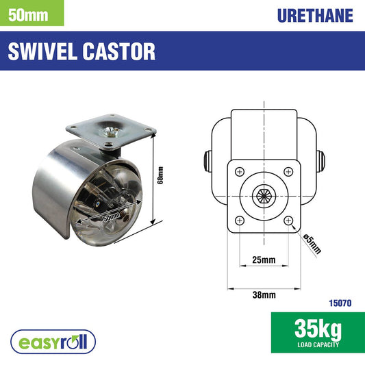 Easyroll Castor - 50mm - Polyurethane - Twin Transparent Wheels
