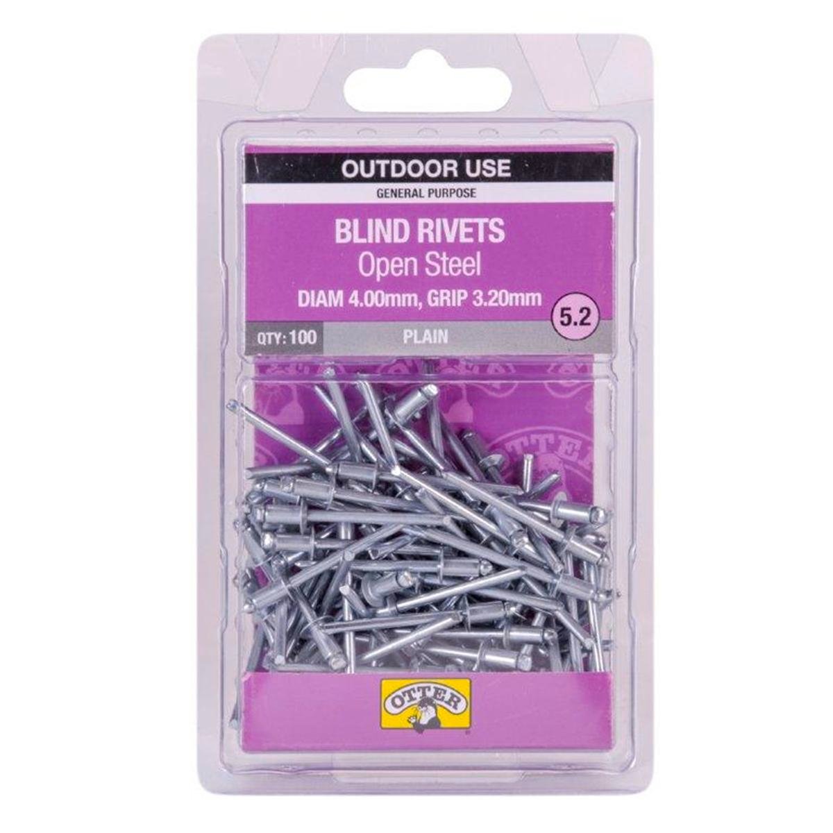 Otter Open Steel Blind Rivets - 4.0 x 3.2mm - 100 Pack - High Strength