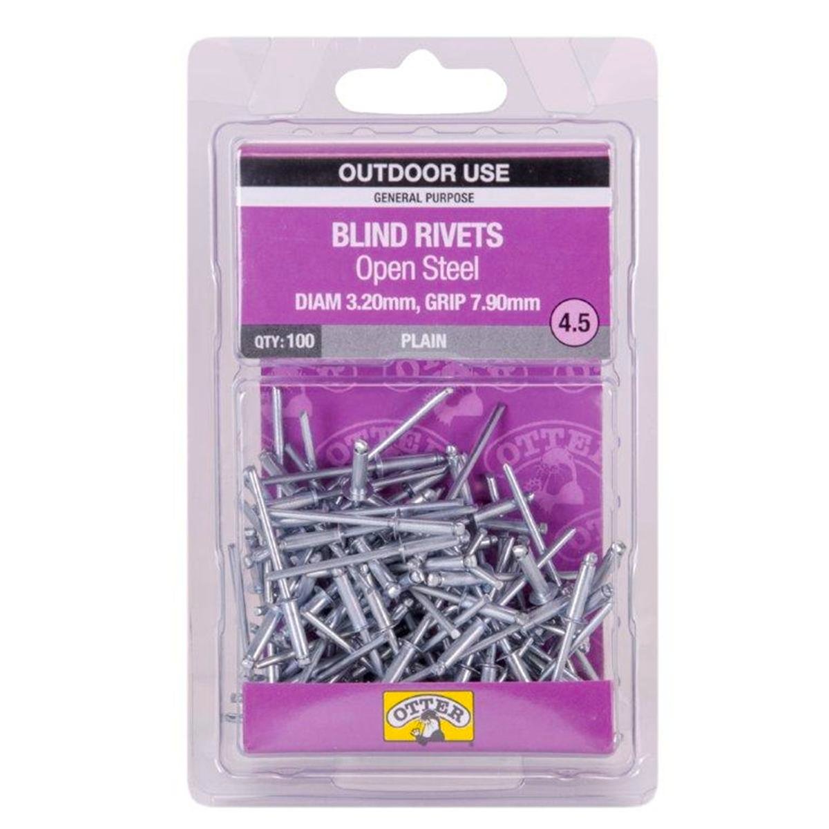 Otter Open Steel Blind Rivets - 3.2 x 7.9mm - 100 Pack - High Strength