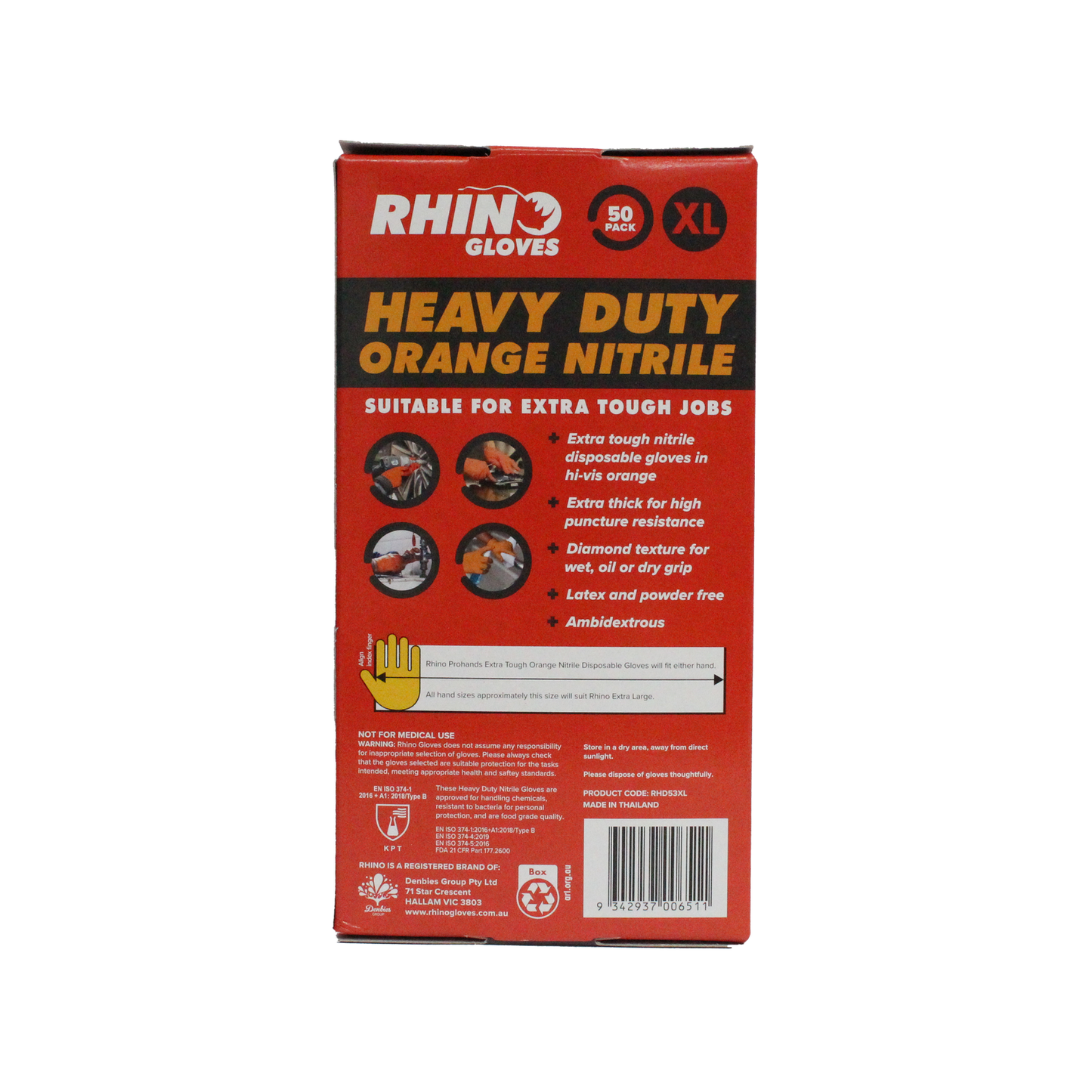 Rhino Extra Large Nitrile Disposable Gloves - Orange