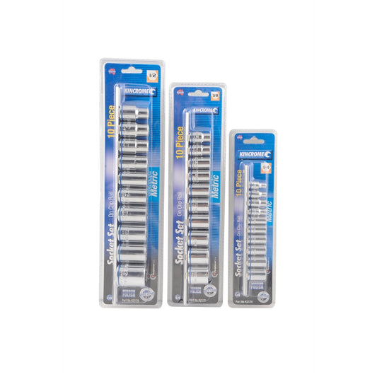 Kincrome 3 8 Metric Rail Socket Set - 10 Piece - Grey - Cr-V Steel - Colour Coded