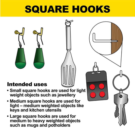 Everhang Zinc Plated Square Hook 35mm 20 Pack - Silver - 10kg Load Rating