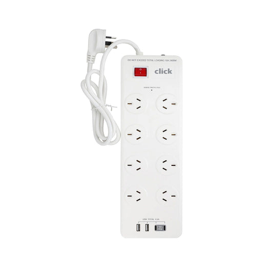 Click Power Board with USB Charger - 8 Outlet, 1m