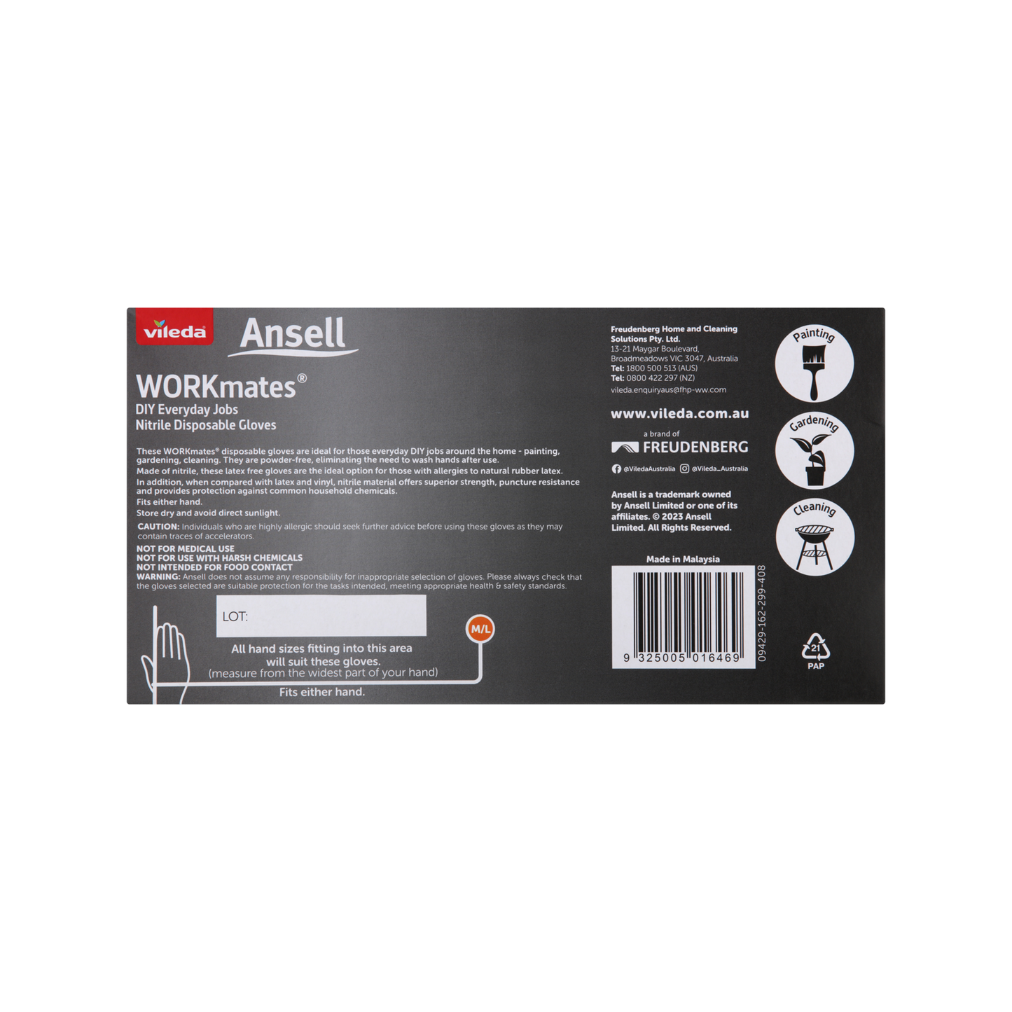 Vileda Ansell Workmates Nitrile Disposable Gloves Medium Large - 100 Pack