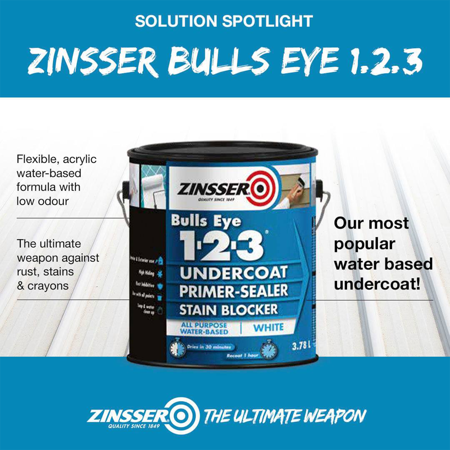 Zinsser Bulls Eye 1-2-3 Primer Sealer Stain Blocker - 1L - White