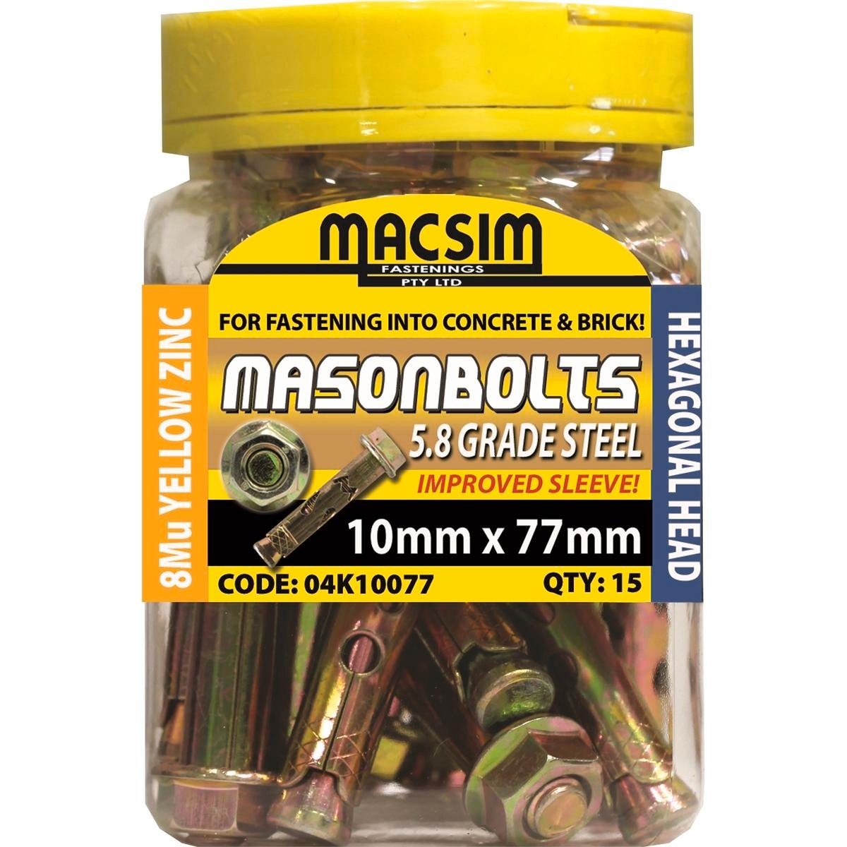 Macsim Zinc Sleeve Anchors 10 x 77mm 15 Pack High Strength Performance