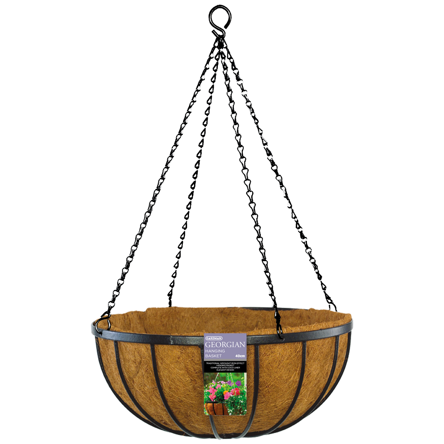 Brunnings 40cm Black Georgian Hanging Basket