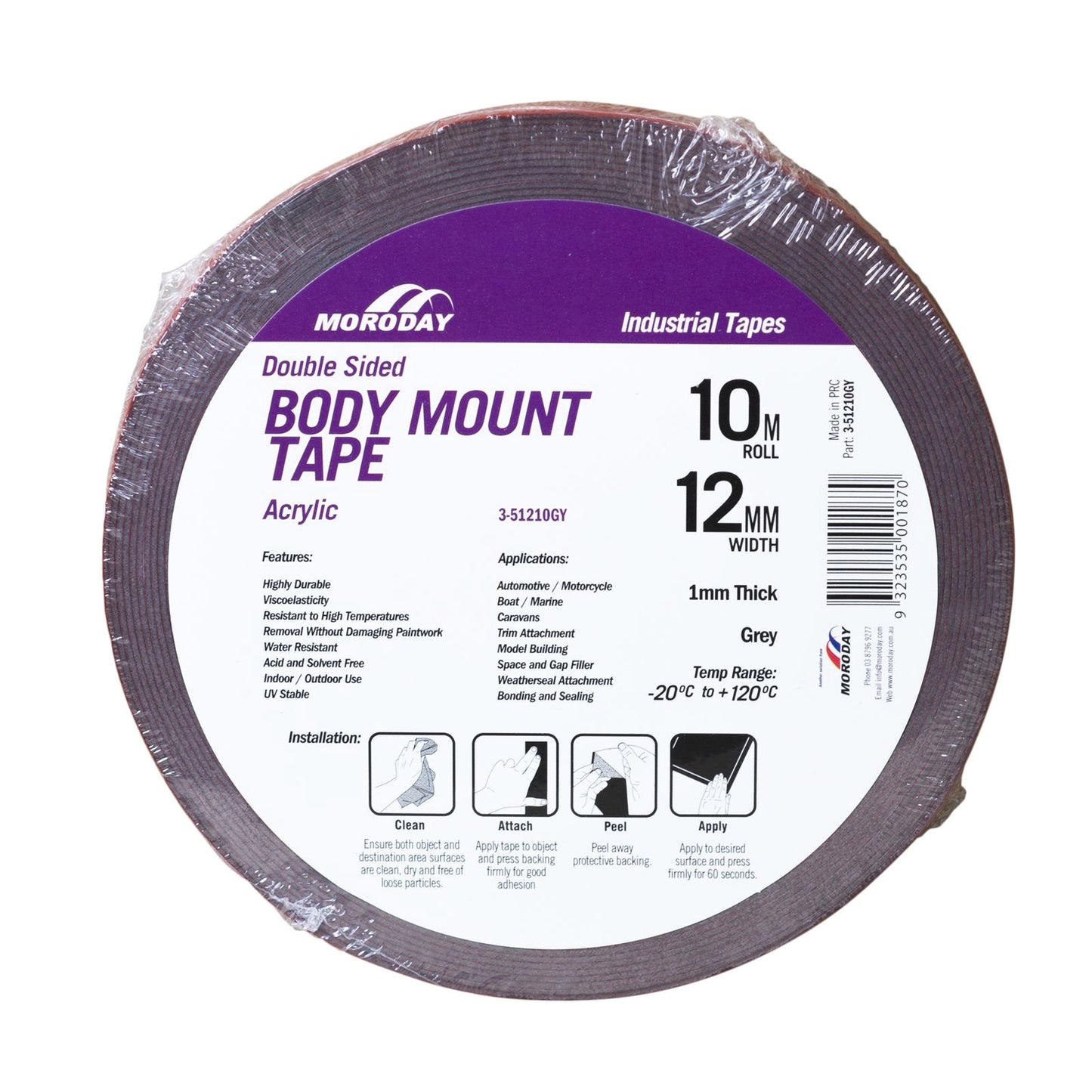 Moroday Double Sided Body Mount Tape - 12mm x 10m