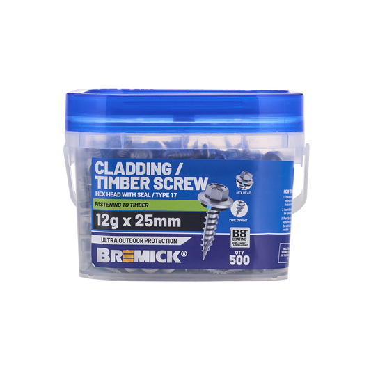 Bremick Hex Cladding Screw - 12g x 25mm - 500 Pack