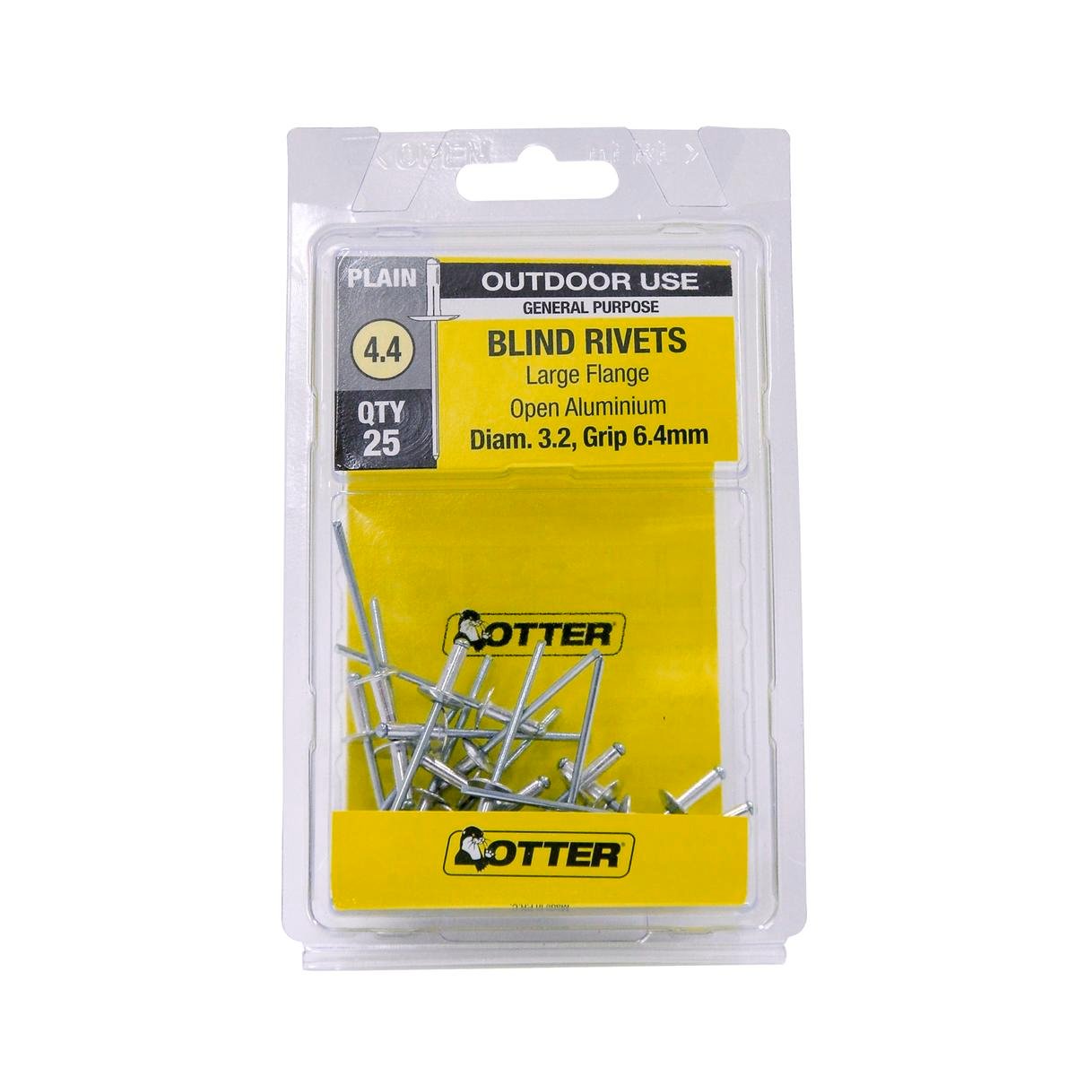 Otter Large Flange Rivets - 3.2 x 6.4mm - Aluminium - Increased Holding Power - 25 Pack