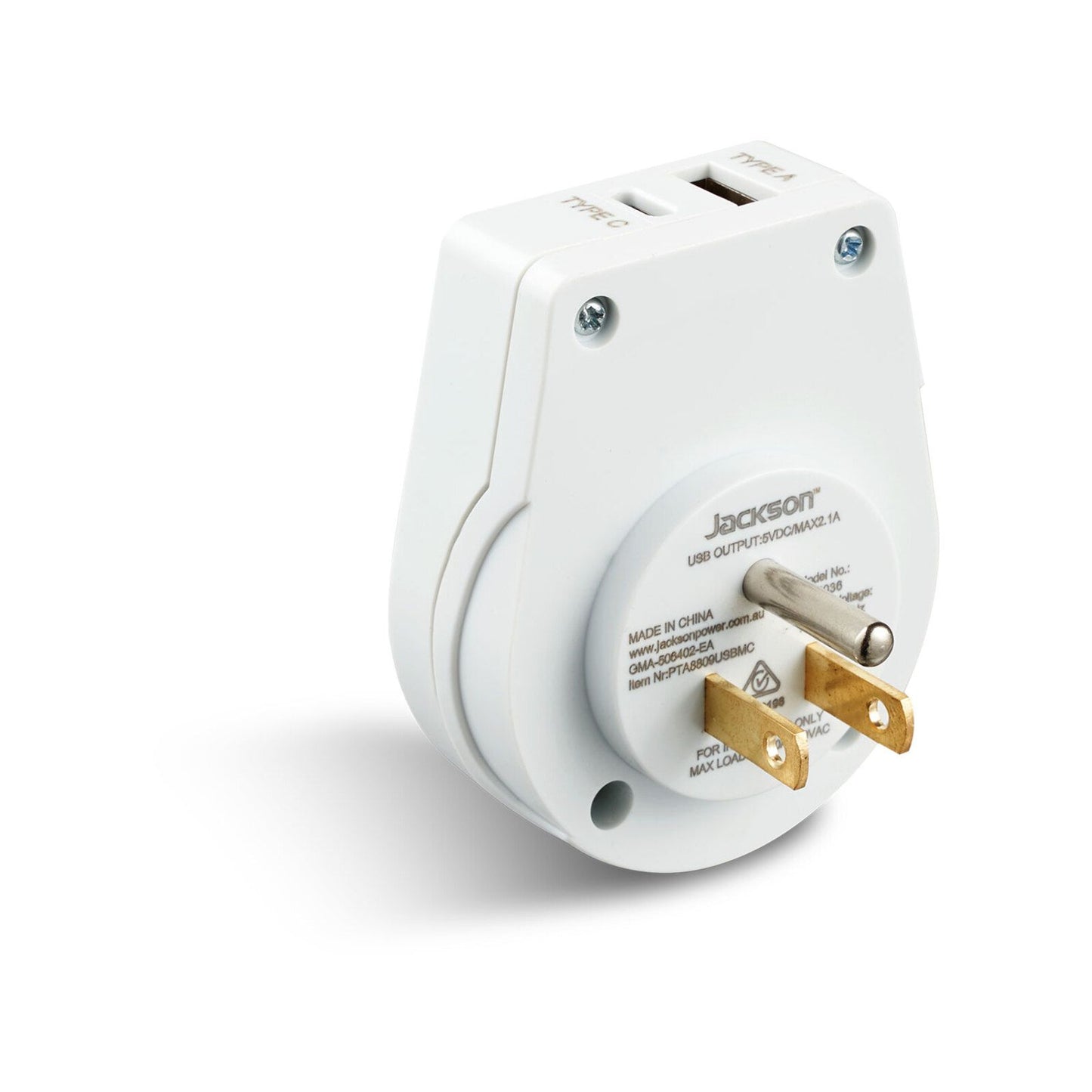 Jackson Outbound Slim USB A & C Travel Adaptor - White - USA, Canada