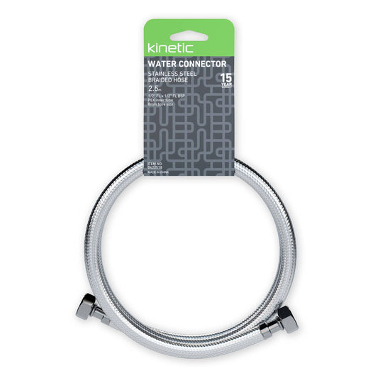 Kinetic 2500mm Stainless Steel Flexible Braided Hose Water ConnectorBSP