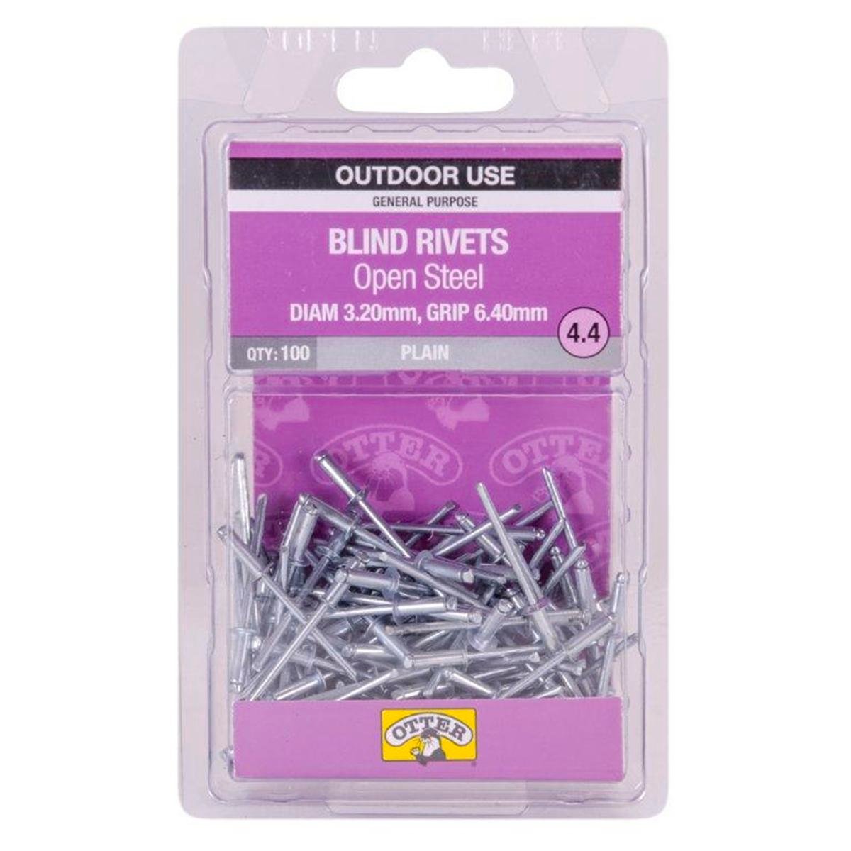 Otter Open Steel Blind Rivets - 2 x 6 4mm - 100 Pack - High Strength