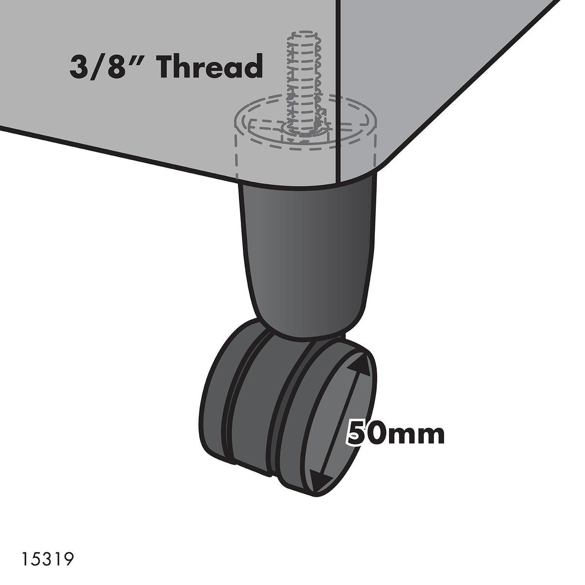 Move It Bed Leg - 3/8" - Steel/Plastic - Black - 50mm Wheel