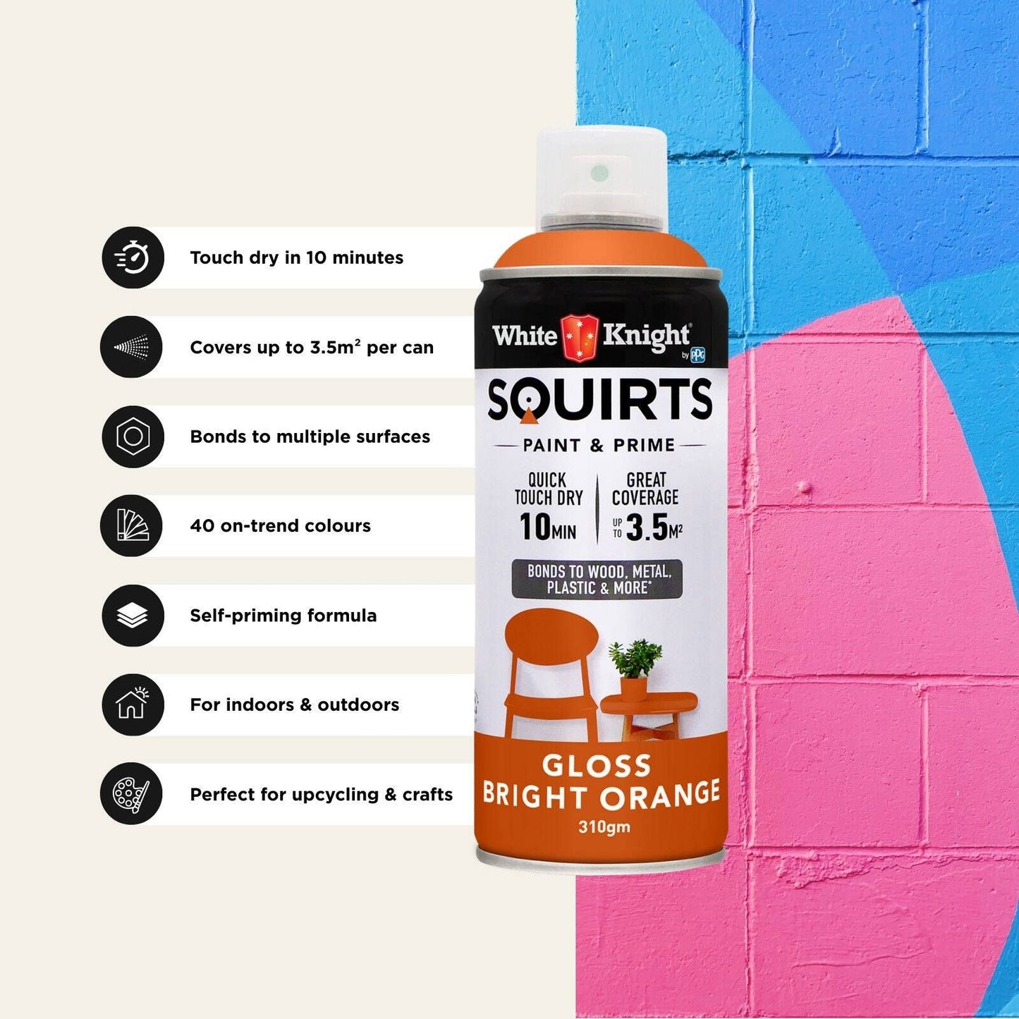 White Knight Squirts Bright Orange Gloss Spray Paint - 310g