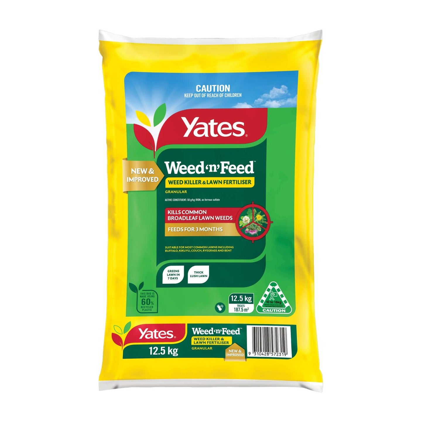 Yates Weed 'n' Feed Weed Killer and Lawn Fertiliser Granular - 12.5kg