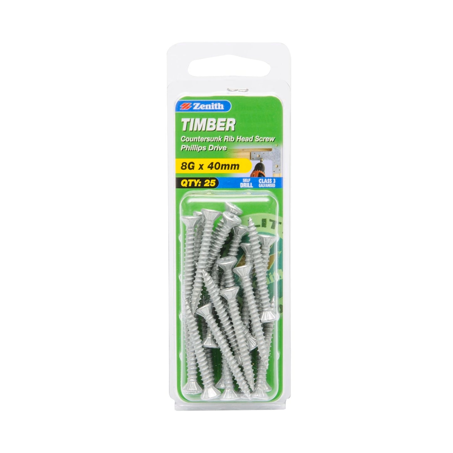 Zenith Timber Screws - 8g x 40mm - 25 Pack