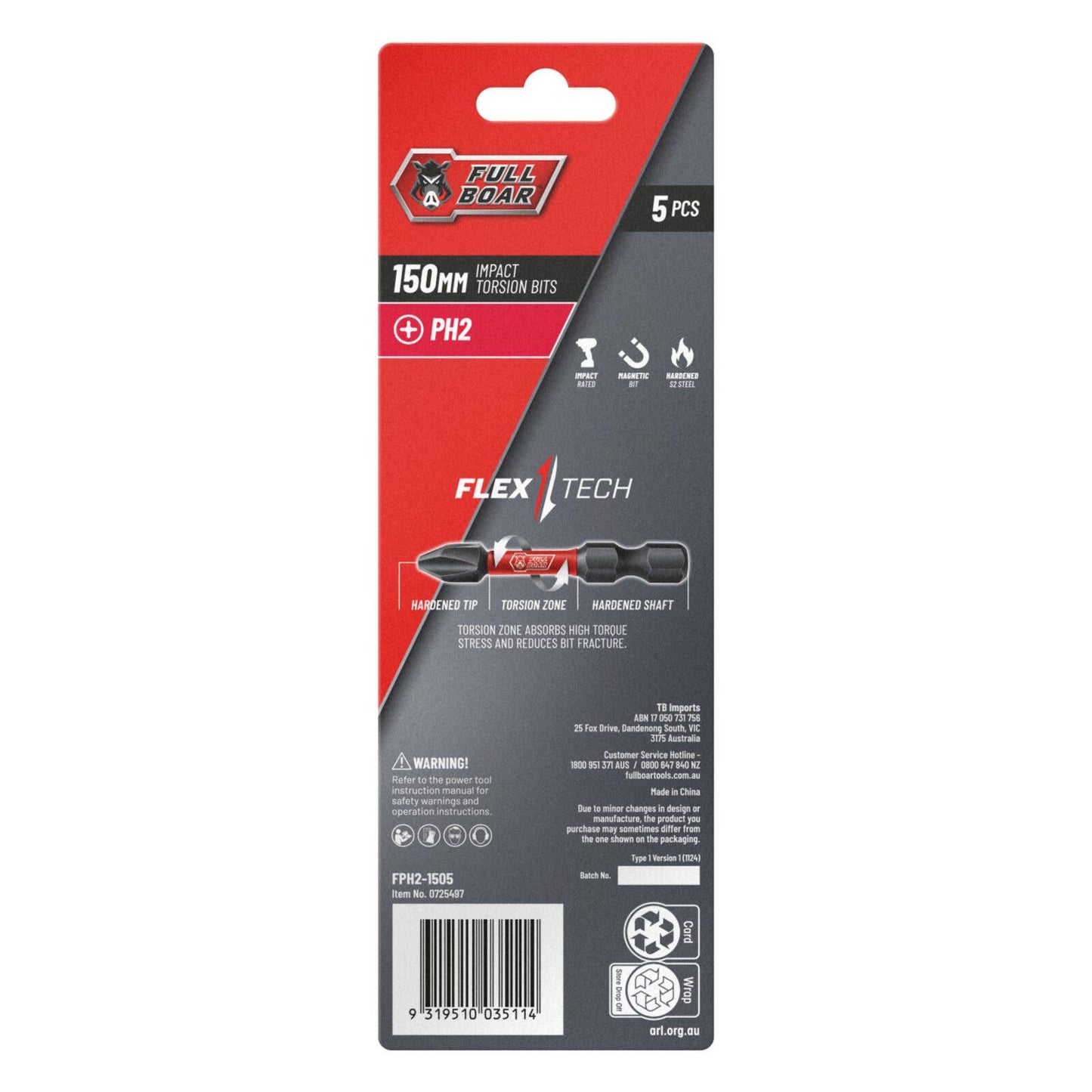 Full Boar Impact Torsion Bit - PH2 x 150mm - 5 Pack