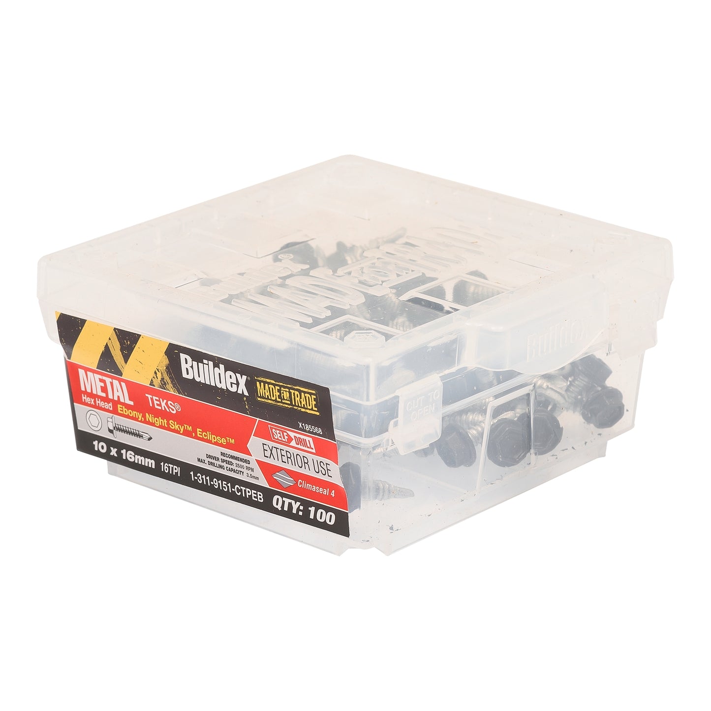 Buildex M10 Black Ebony Hex Head Hi Grip Roof Zip Screws - 16mm - 100 Box