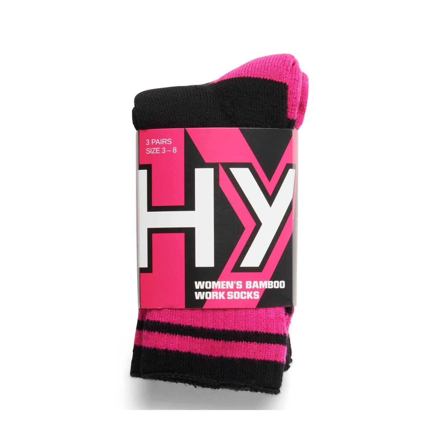 Hard Yakka Bamboo Work Socks - Women’s - 3 Pack - Size 3-8 - Black/Pink