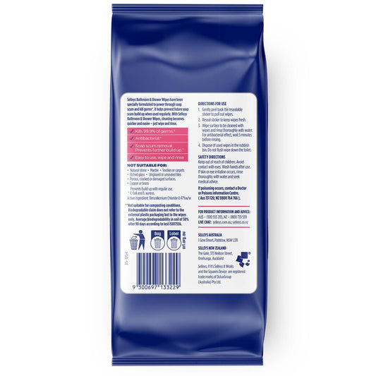 Selleys Complete Clean Bathroom and Shower Wipes - 30 Pack
