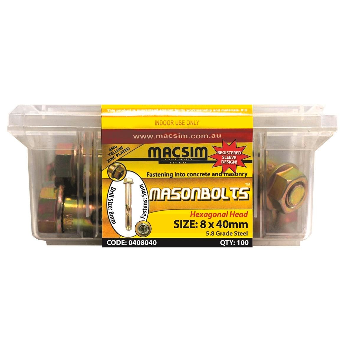 Macsim Fasteners 8 x 40mm Zinc Sleeve Anchor 100 Pack - High Strength