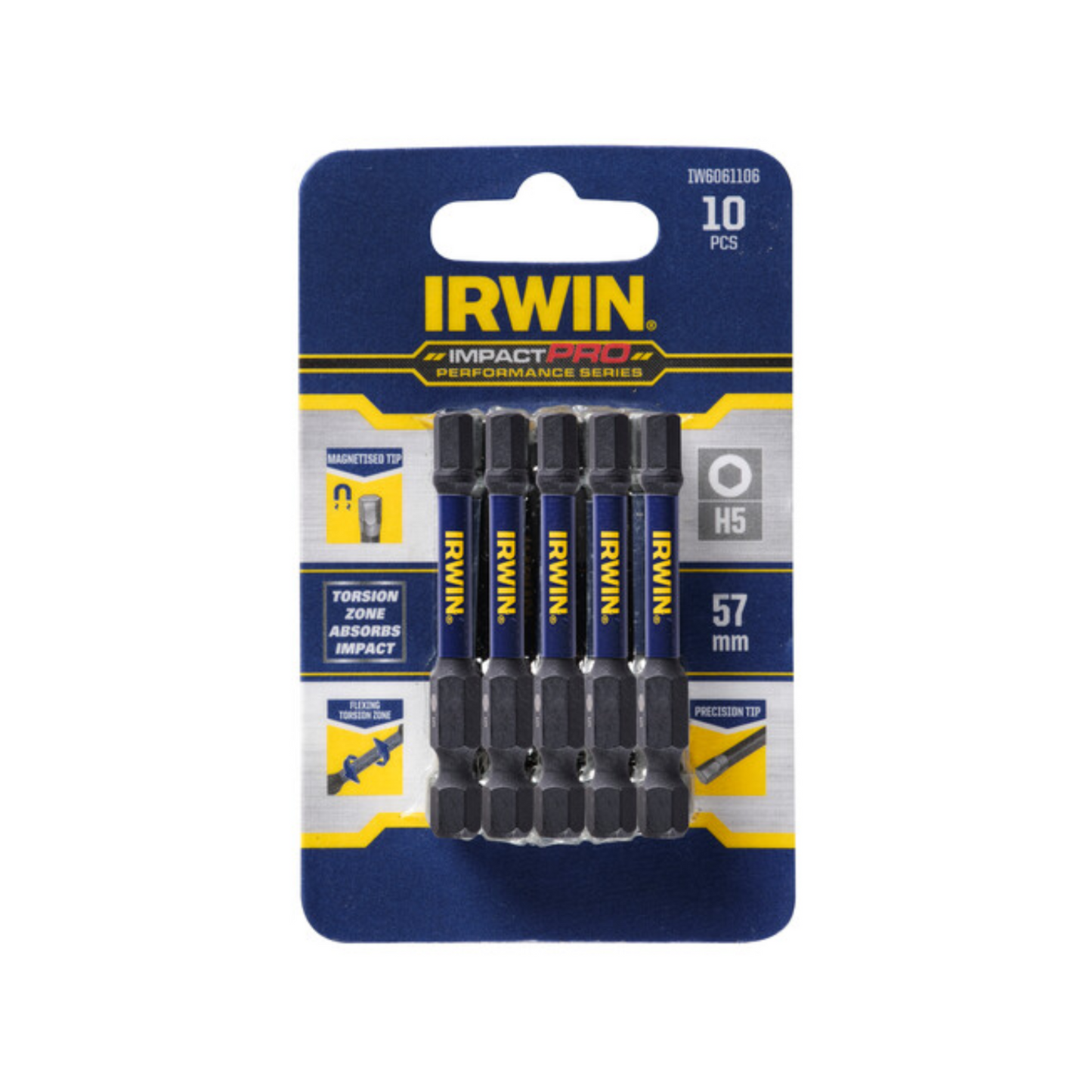 Irwin Impact Pro Performance Series Hex Bits 57mm H5 10 Pack