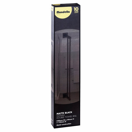 Mondella Rococo 620mm Double Towel Rail Matte Black Metal Construction