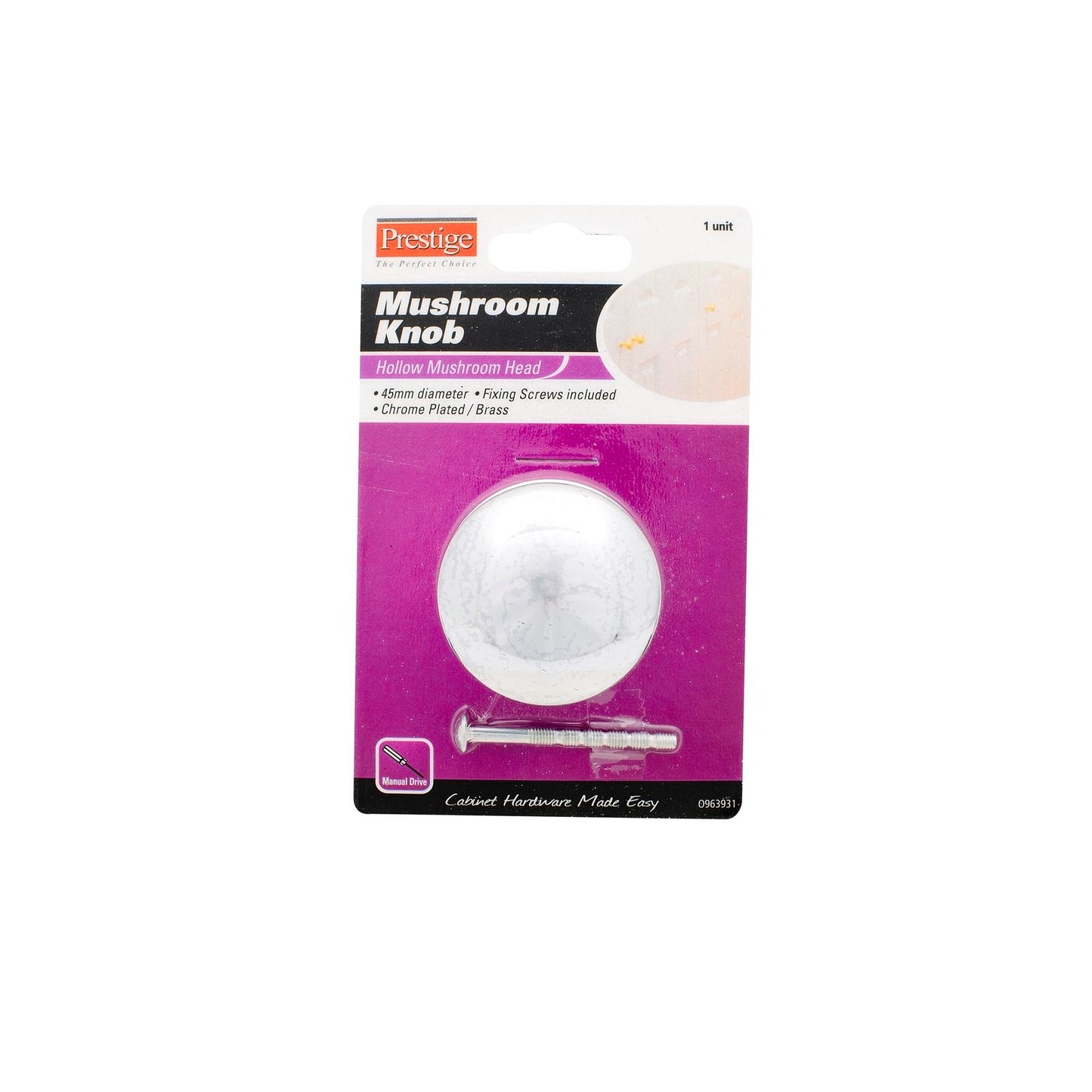 Prestige Mushroom Cupboard Knob - 45mm - Chrome